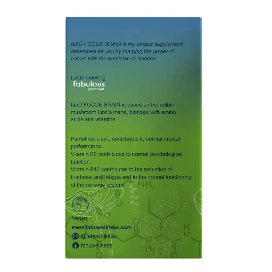 FabU Focus Brain 60 Capsules | Cognitive Support Supplement Ireland | Chemco Pharmacy - Image 3