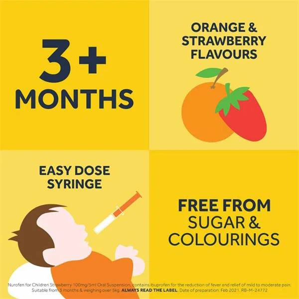 Nurofen For Children 3 months + Strawberry 200ml With  Measuring Spoon - Image 5