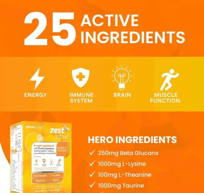 Revive Active Zest 30 Sachets | Immune & Energy Supplement Ireland | Chemco Pharmacy - Image 3